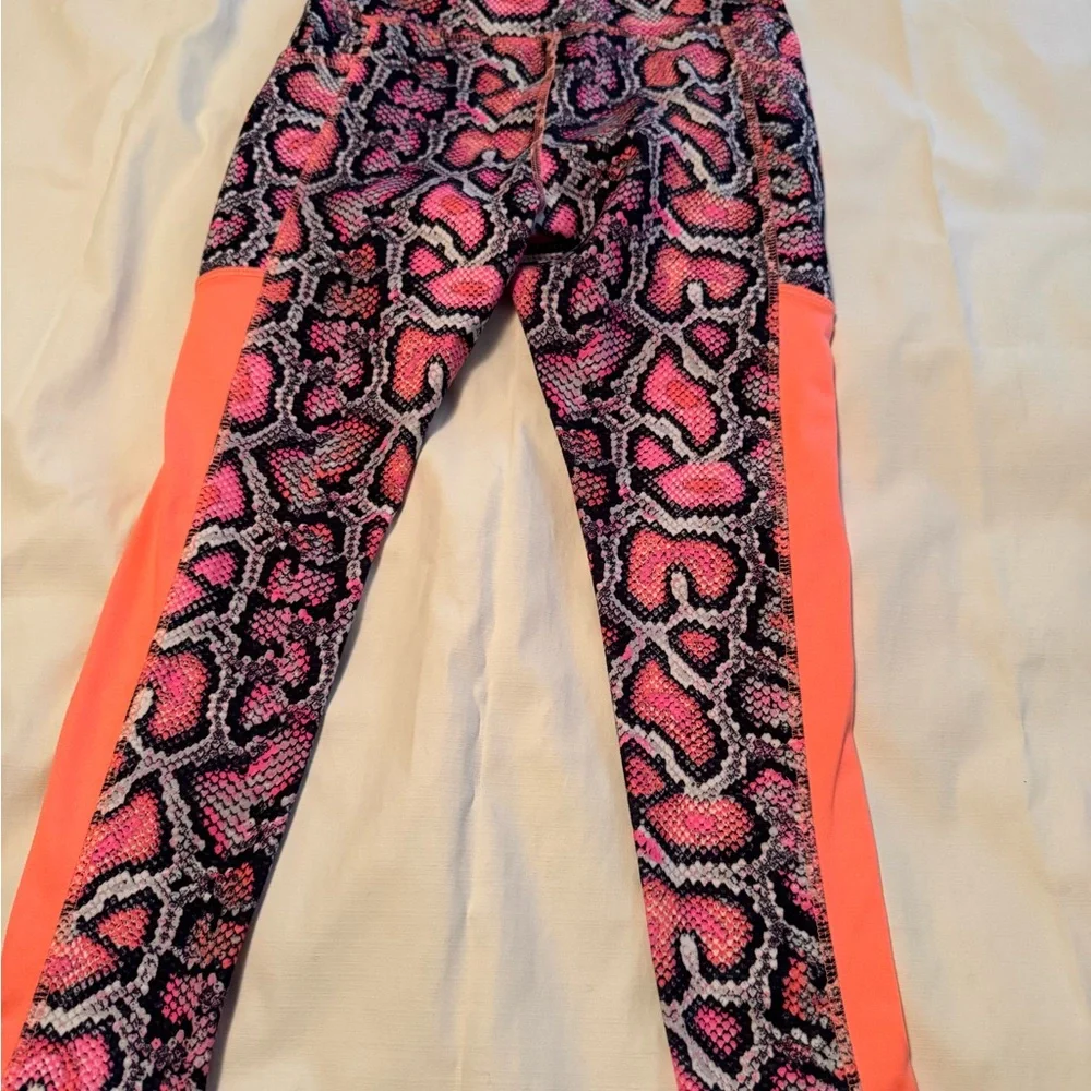 Athletic Works Girls Neon Pink Snake Print Leggings Size 7-8